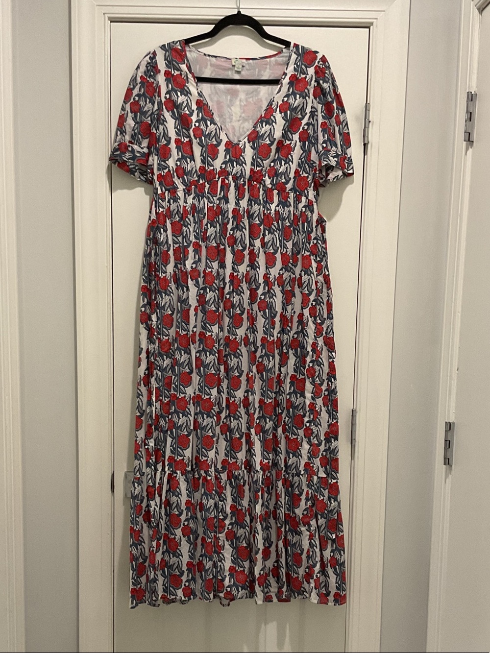 J. Crew Beach Red, White and Blue Floral V-Neck Maxi Dress